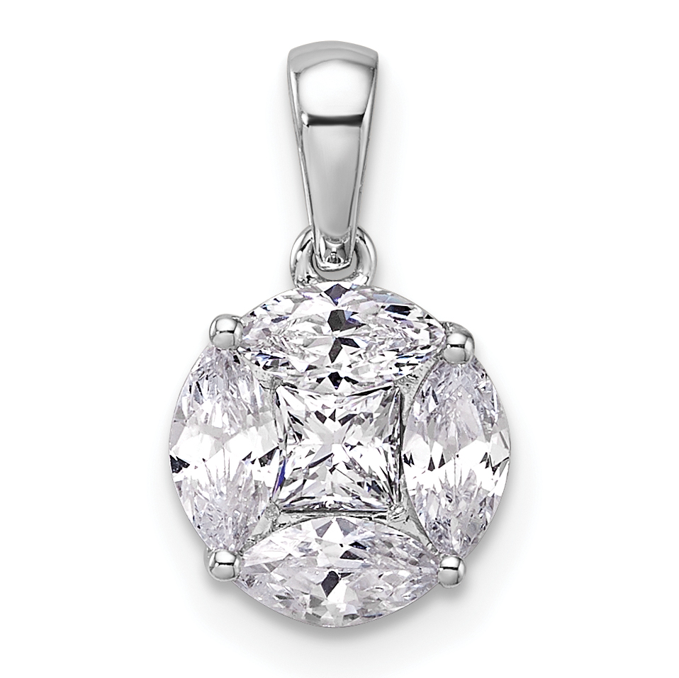 14k White Gold 1 carat Lab Grown Diamond VS/SI+ G+ Round and Marquise Pendant (PM10163-098-WLG)
