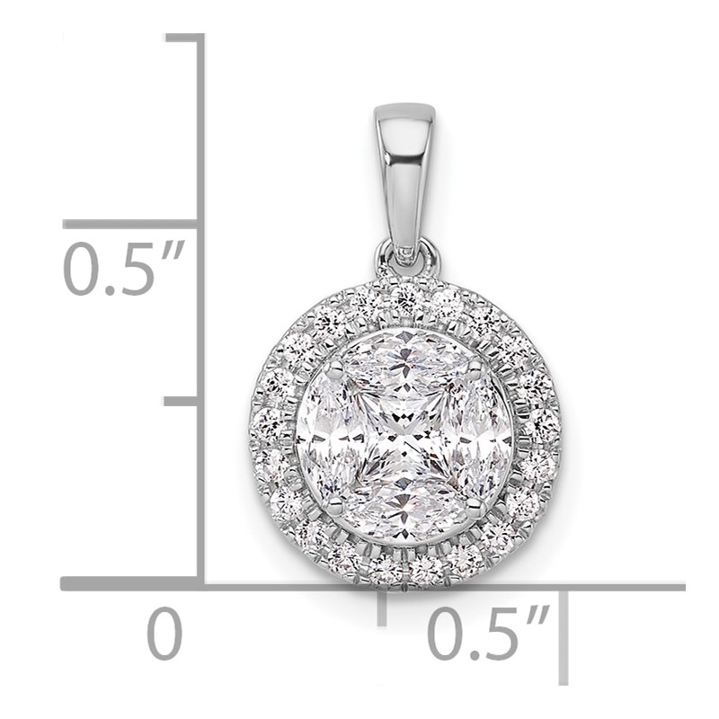 14k White Gold 1 carat Lab Grown Diamond VS/SI+ G+ Round and Marquise Halo Pendant