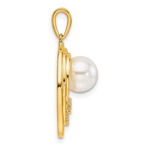 14K Polished 1/15 carat Diamond and White Freshwater Cultured Pearl Ovals Pendant