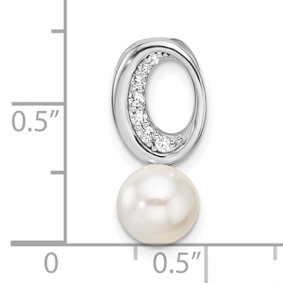 14K White Gold Polished 1/15 carat Diamond and White Freshwater Cultured Pearl Chain Slide