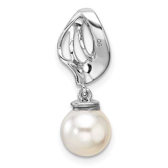 14K White Gold Polished 1/10 carat Diamond and White Freshwater Cultured Pearl Chain Slide