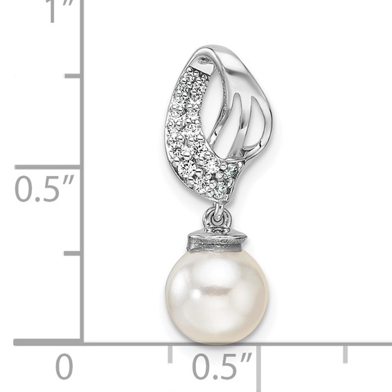 14K White Gold Polished 1/10 carat Diamond and White Freshwater Cultured Pearl Chain Slide