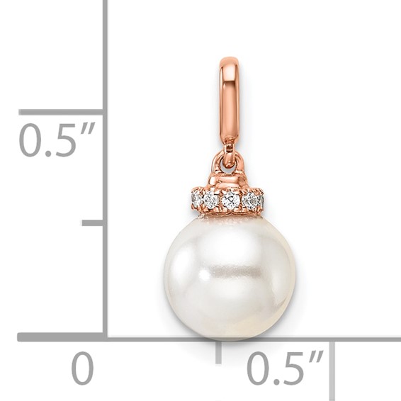 14K Rose Gold Polished 1/20 carat Diamond and White Freshwater Cultured Pearl Pendant