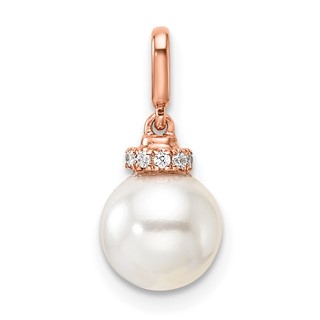 14K Rose Gold Polished 1/20 carat Diamond and White Freshwater Cultured Pearl Pendant