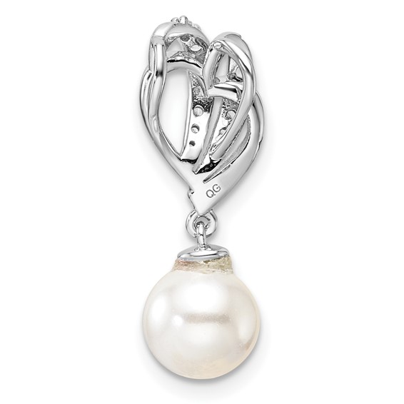 14K White Gold Polished 1/10 carat Diamond and White Freshwater Cultured Pearl Chain Slide