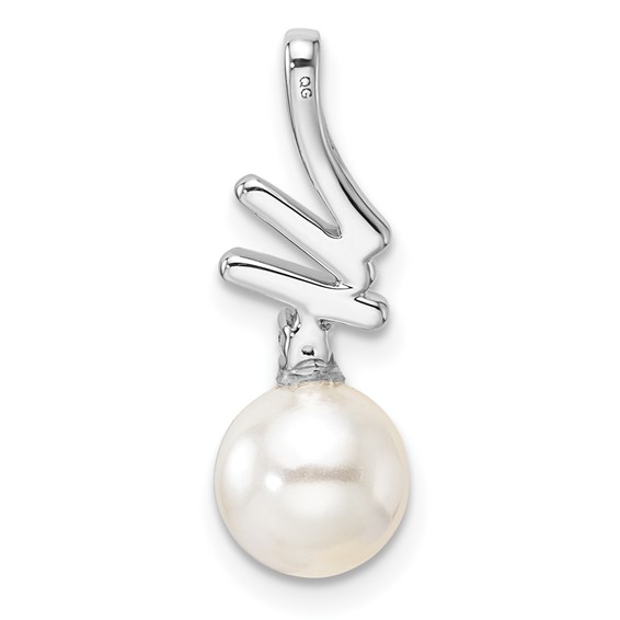 14K White Gold Polished 1/10 carat Diamond and White Freshwater Cultured Pearl Chain Slide