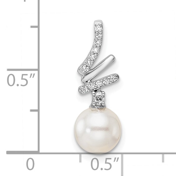 14K White Gold Polished 1/10 carat Diamond and White Freshwater Cultured Pearl Chain Slide