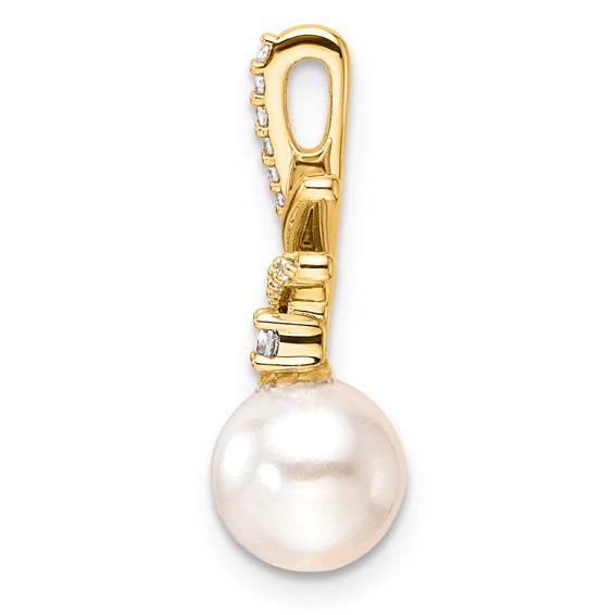 14K Polished 1/10 carat Diamond and White Freshwater Cultured Pearl Chain Slide