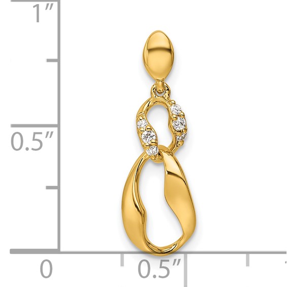 14K Polished 1/20 carat Diamond Wavy Oval Dangle Pendant