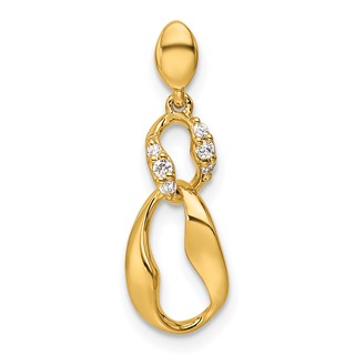14K Polished 1/20 carat Diamond Wavy Oval Dangle Pendant