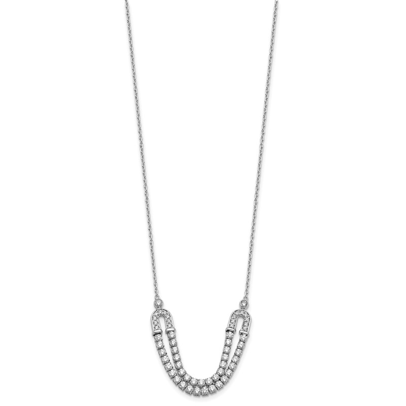 14K White Gold Lab Grown VS/SI+ G+ Dia U Layered Stone Necklace