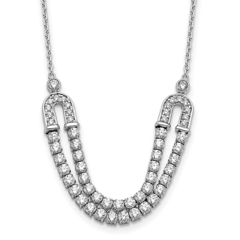 14K White Gold Lab Grown VS/SI+ G+ Dia U Layered Stone Necklace