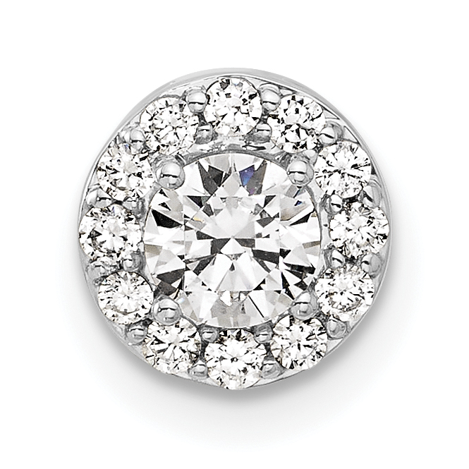 14k White Gold 1/2 carat Lab Grown Diamond VS/SI+ G+ Round Complete Halo Chain Slide Pendant (PM10232-050-WLG)