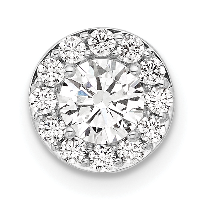 14k White Gold 3/4 carat Lab Grown Diamond VS/SI+ G+ Round Complete Halo Chain Slide Pendant (PM10232-075-WLG)