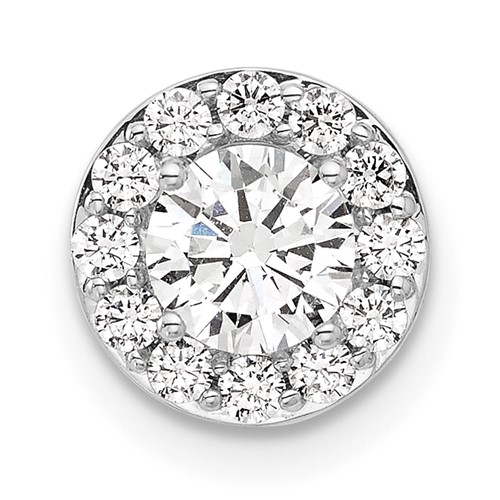 14K White Gold 0.75 Carat Lab Grown Diamond VS SI+ G+ Round Complete Halo Chain Slide Pendant