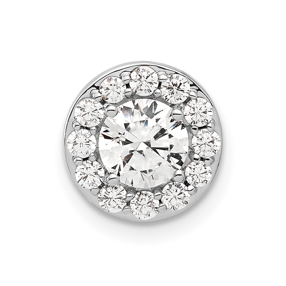 14K White Gold 1 Carat Lab Grown Diamond VS SI+ G+ Round Complete Halo Chain Slide Pendant