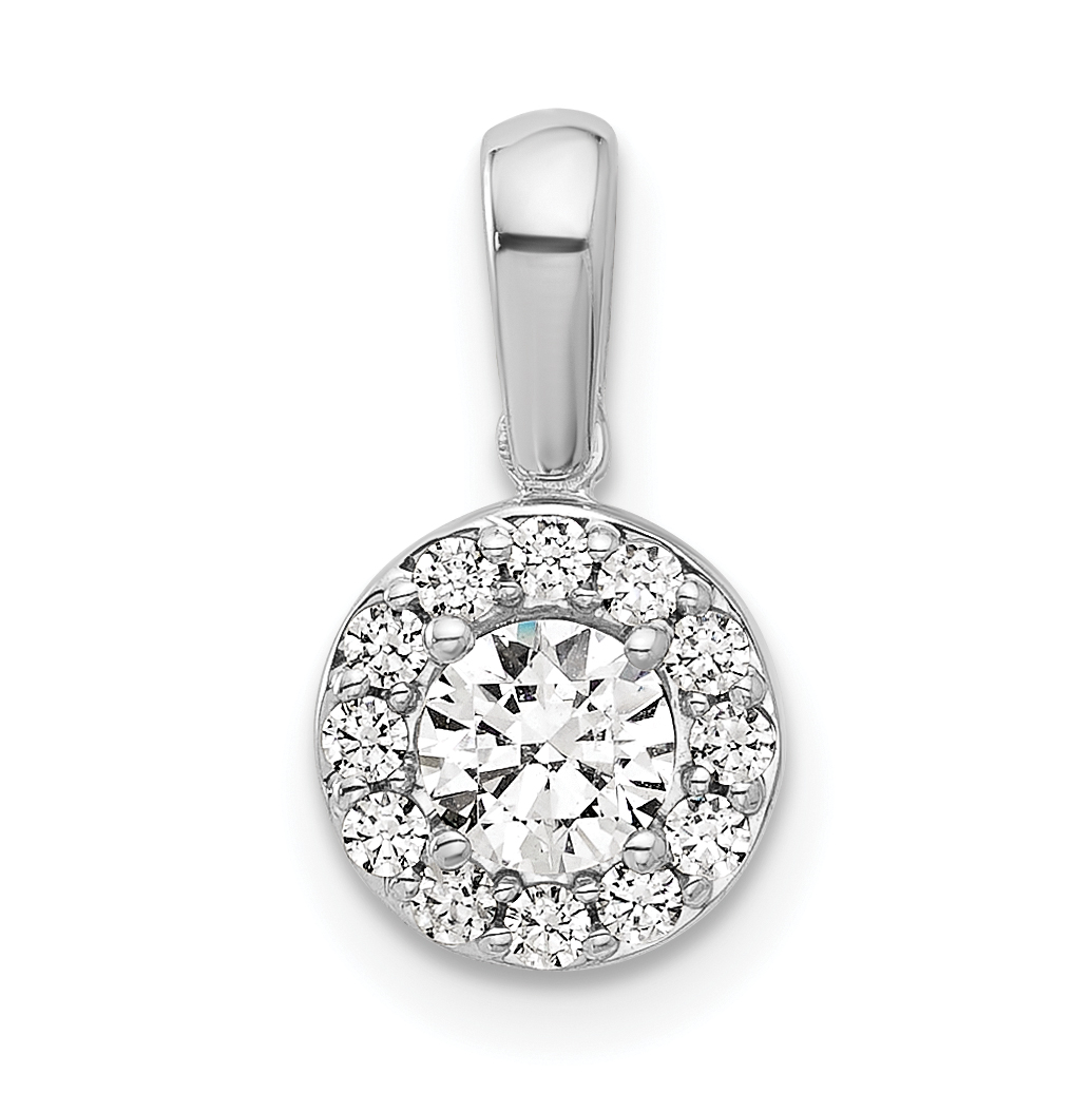 14k White Gold 1/2 carat Lab Grown Diamond VS/SI+ G+ Round Complete Halo Pendant (PM10233-050-WLG)