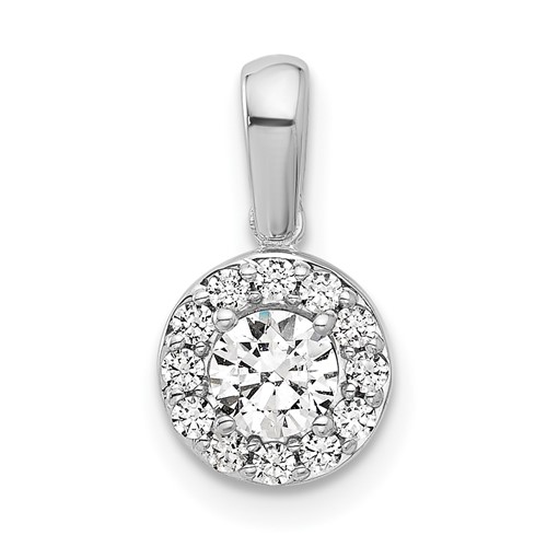 14K White Gold 0.50 Carat Lab Grown Diamond VS SI+ G+ Round Complete Halo Pendant