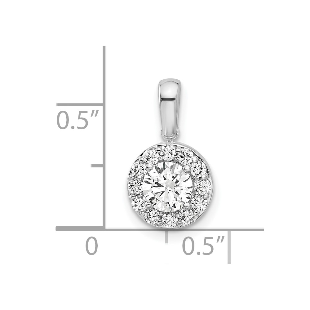 14k White Gold 3/4 carat Lab Grown Diamond VS/SI+ G+ Round Complete Halo Pendant (PM10233-075-WLG)