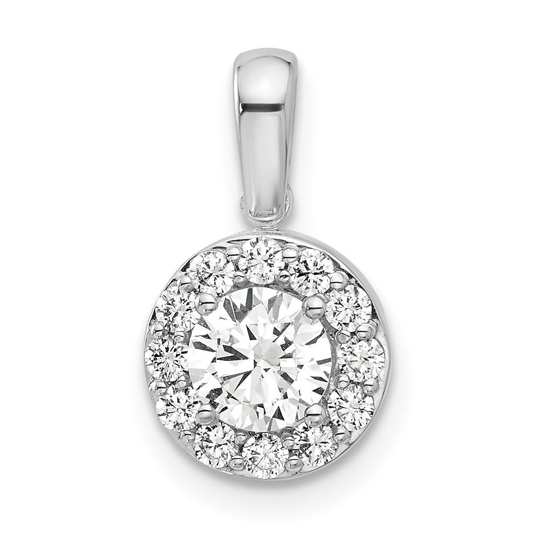 14k White Gold 3/4 carat Lab Grown Diamond VS/SI+ G+ Round Complete Halo Pendant (PM10233-075-WLG)