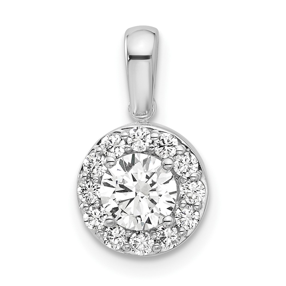 14k White Gold 3/4 carat Lab Grown Diamond VS/SI+ G+ Round Complete Halo Pendant (PM10233-075-WLG)