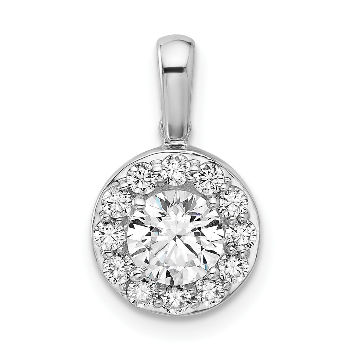 14k White Gold 1 carat Lab Grown Diamond VS/SI+ G+ Round Complete Halo Pendant (PM10233-100-WLG)