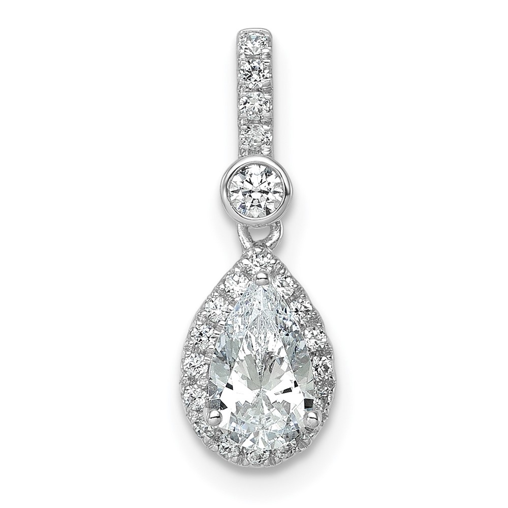 14K White Gold WG Lab Grown Diamond VS SI+ G+ Halo Pear Semi-Mount Pendant