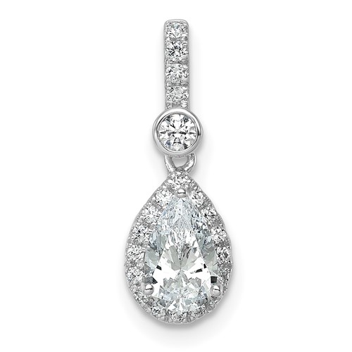14K White Gold WG Lab Grown Diamond VS SI+ G+ Halo Pear Semi-Mount Pendant