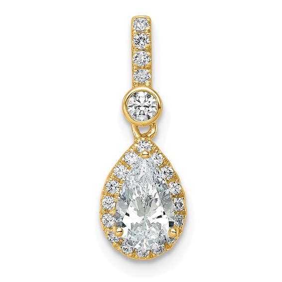 14k Lab Grown Diamond VS/SI+ G+ Halo Pear Semi-Mount Pendant