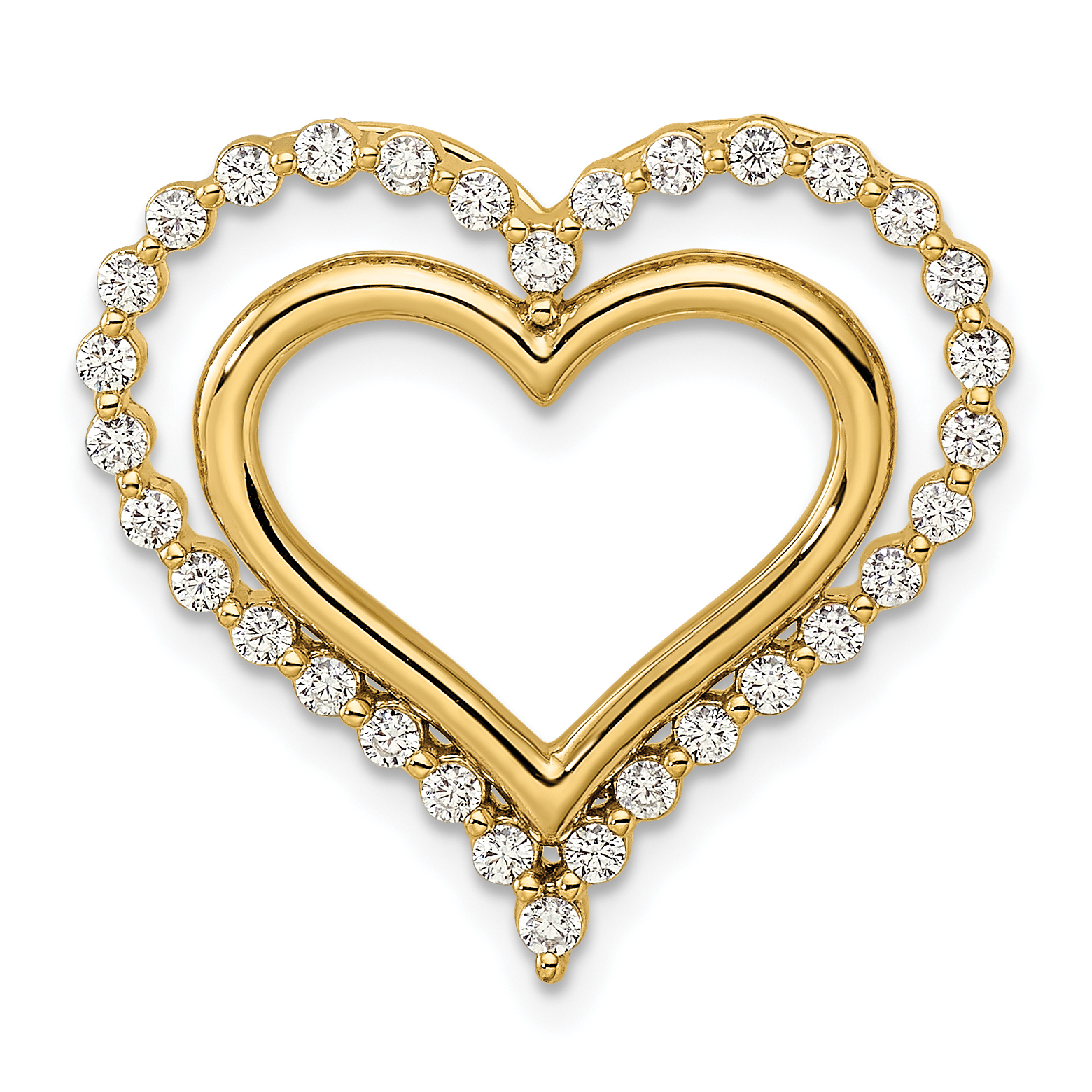 14k 1/2 carat Lab Grown Diamond VS/SI+ G+ Complete Double Heart Chain Slide Pendant (PM10252-050-YLG)