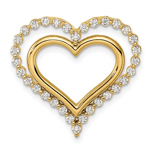 14K Yellow Gold 0.50 Carat Lab Grown Diamond VS SI+ G+ Complete Double Heart Chain Slide Pendant