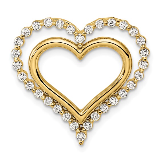14k 1/2 carat Lab Grown Diamond VS/SI+ G+ Complete Double Heart Chain Slide Pendant