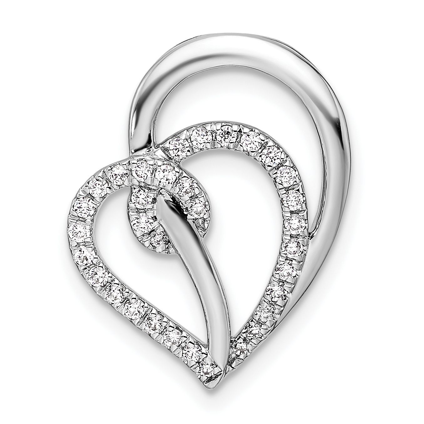 14k White Gold 1/4 carat Lab Grown Diamond VS/SI+ G+ Complete Swirl Heart Chain Slide Pendant (PM10253-025-WLG)