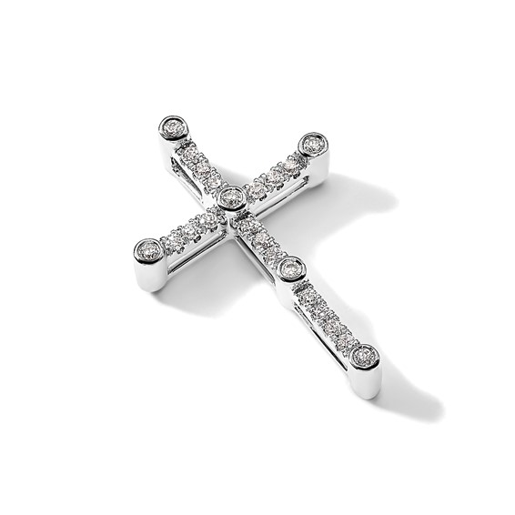 14k White Gold 1/5 carat Lab Grown Diamond VS/SI+ G+ Complete Cross Chain Slide Pendant