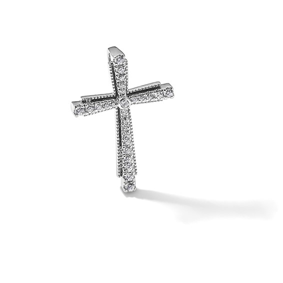 14k White Gold 1/4 carat Lab Grown Diamond VS/SI+ G+ Complete Cross Chain Slide Pendant