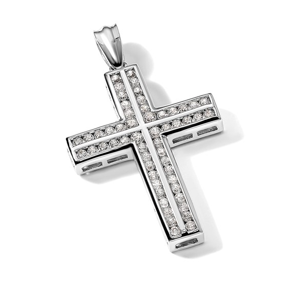 14k White Gold 1 carat Lab Grown Diamond VS/SI+ G+ Complete Double Cross Pendant