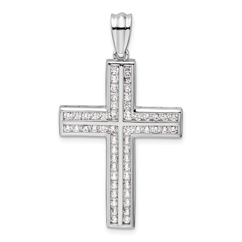 14K White Gold 1 Carat Lab Grown Diamond VS SI+ G+ Complete Double Cross Pendant