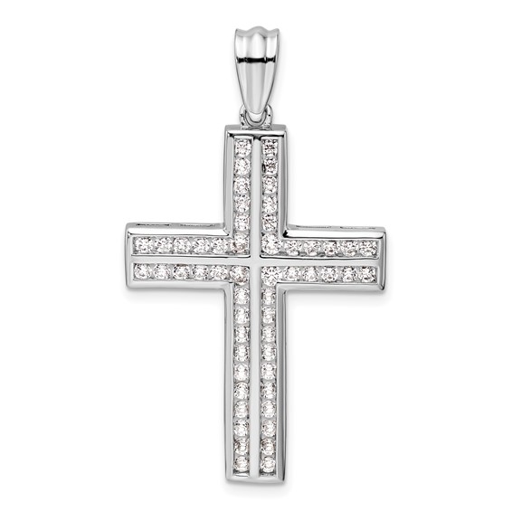 14k White Gold 1 carat Lab Grown Diamond VS/SI+ G+ Complete Double Cross Pendant