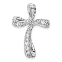 14K White Gold 0.62 Carat Lab Grown Diamond VS SI+ G+ Complete Cross Chain Slide Pendant view 1
