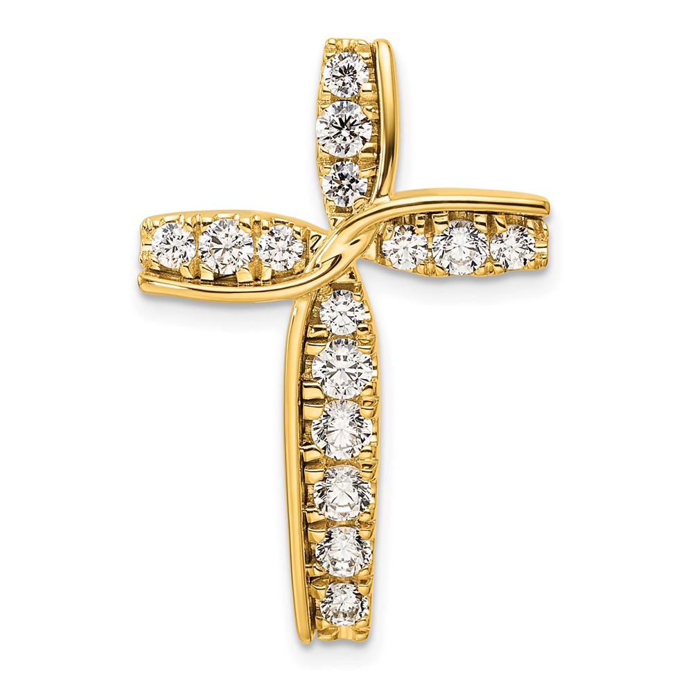 14K Yellow Gold 1 Carat Lab Grown Diamond VS SI+ G+ Complete Cross Chain Slide Pendant
