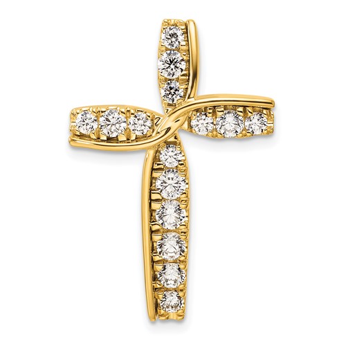 14K Yellow Gold 1 Carat Lab Grown Diamond VS SI+ G+ Complete Cross Chain Slide Pendant