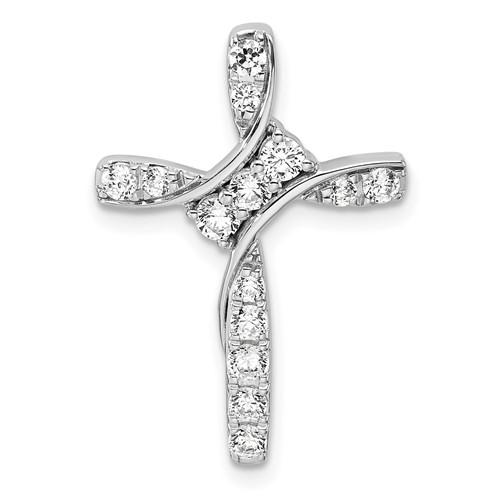 14K White Gold 0.50 Carat Lab Grown Diamond VS SI+ G+ Complete Cross Chain Slide Pendant
