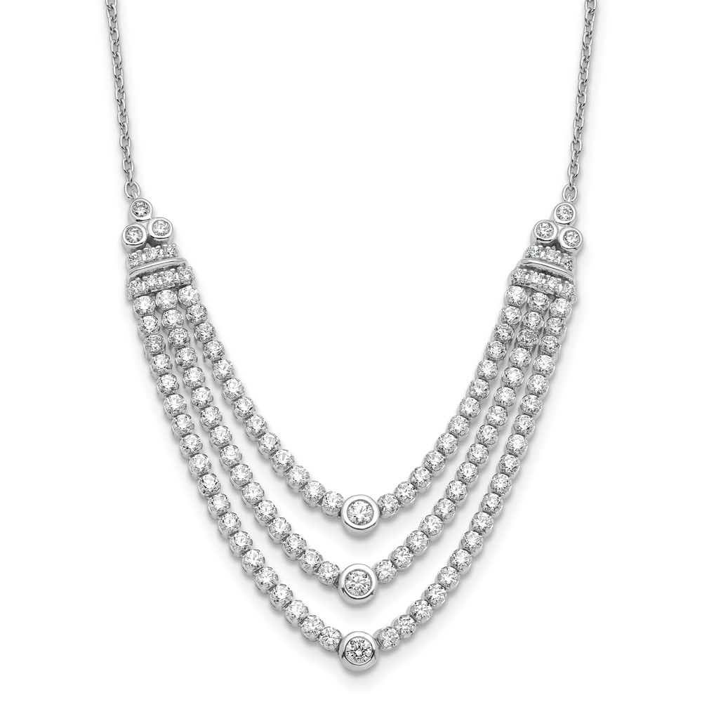14K White Gold 2.75 Carat Lab Grown Diamond VS SI+ G+ Triple Layer Necklace, 18"
