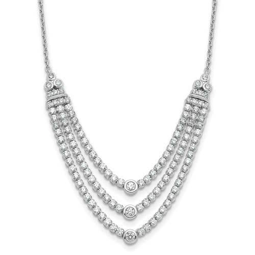 14K White Gold 2.75 Carat Lab Grown Diamond VS SI+ G+ Triple Layer Necklace, 18"