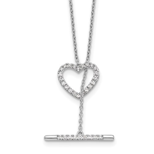 14K White Gold 0.33 Carat Lab Grown Diamond VS SI+ G+ Complete Heart Toggle Necklace, 20"