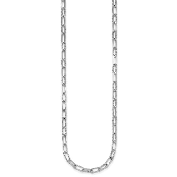 14K White Gold Polished and Twisted 1.44 carat Diamond Paperclip Link 18 inch Necklace