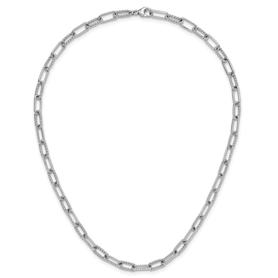 14K White Gold Polished and Twisted 1.44 carat Diamond Paperclip Link 18 inch Necklace