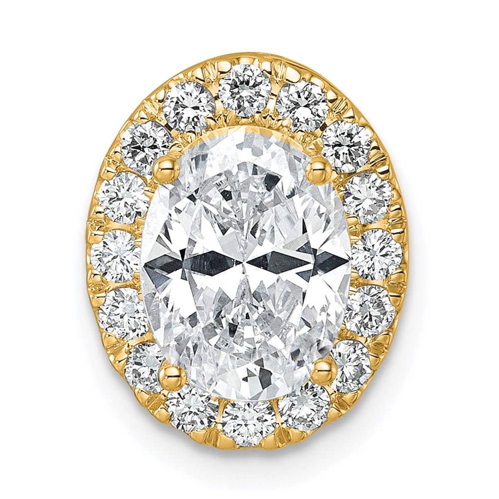 14K Yellow Gold 2.50 Carat Lab Grown Diamond VS SI+ G+ Complete Oval Halo Chain Slide Pendant