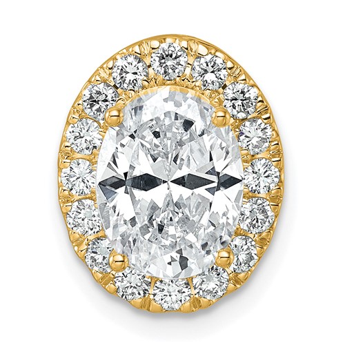 14K Yellow Gold 2.50 Carat Lab Grown Diamond VS SI+ G+ Complete Oval Halo Chain Slide Pendant
