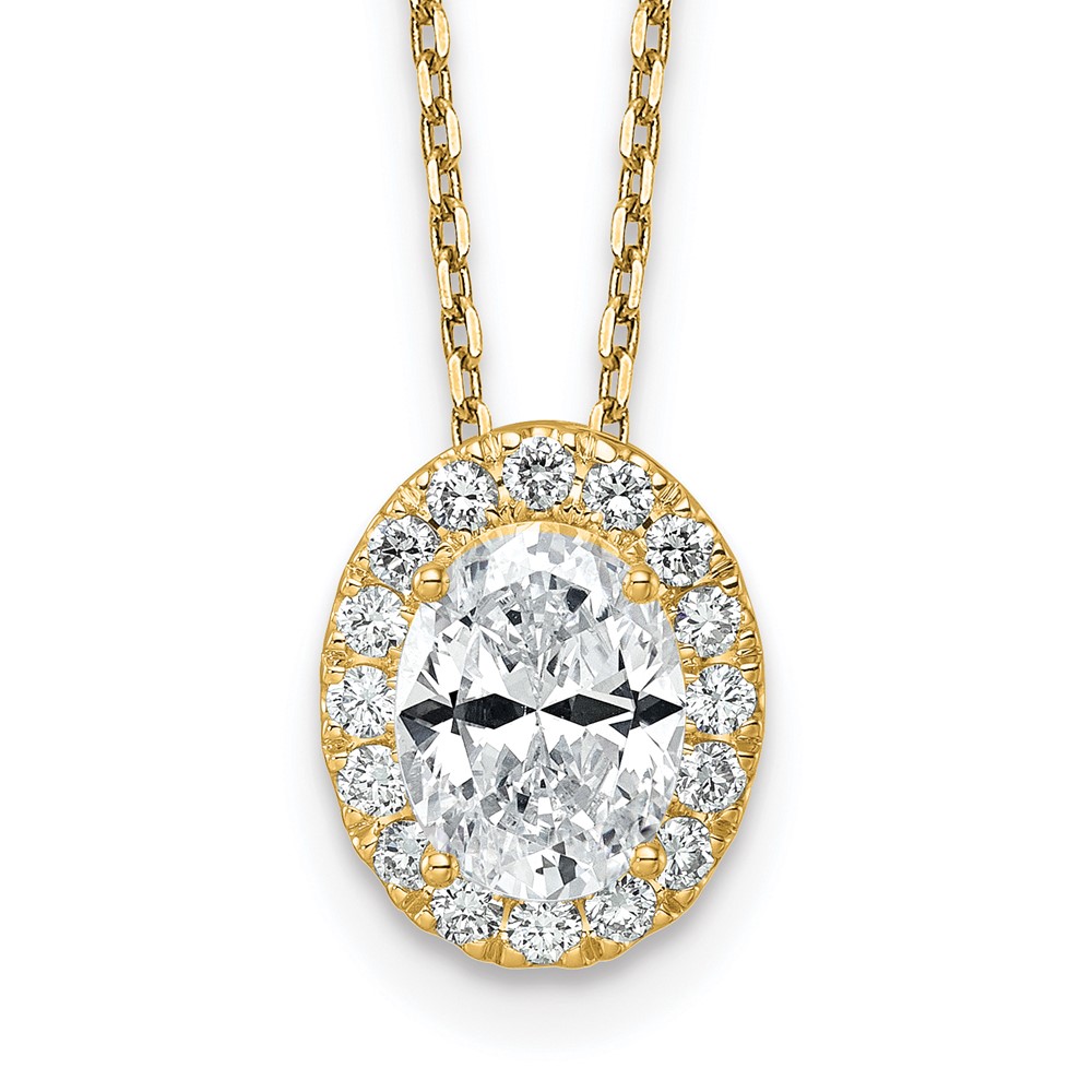 14K Yellow Gold 2.50 Carat Certified Lab Grown Diamond VS SI+ G+ Complete Oval Halo Pendant Necklace, 18"